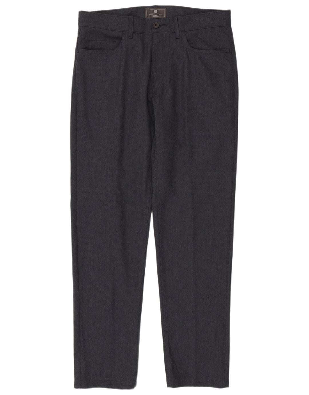 Calça masculina de terno reto Marks & Spencer W34 L33 azul marinho poliéster