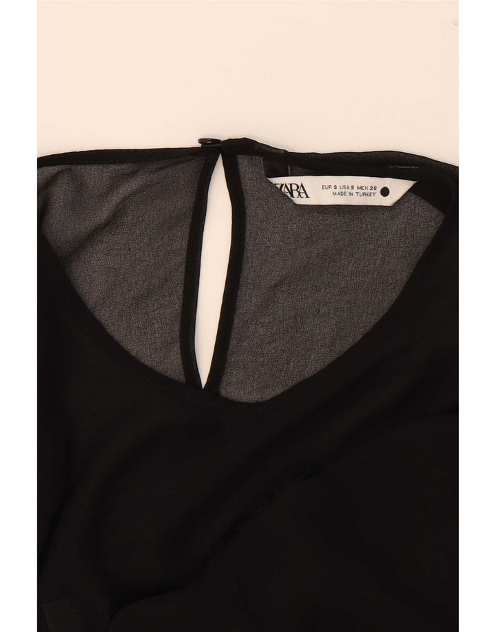 Blusa feminina de manga comprida Zara Top UK 10 pequeno poliéster preto