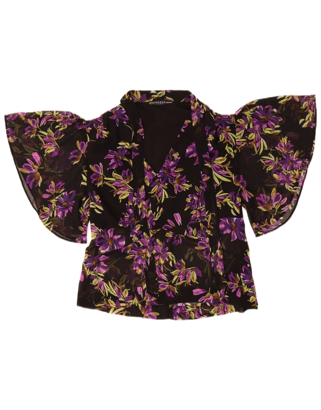 Blusa feminina Guess Batwing UK 8 pequena preta floral poliéster