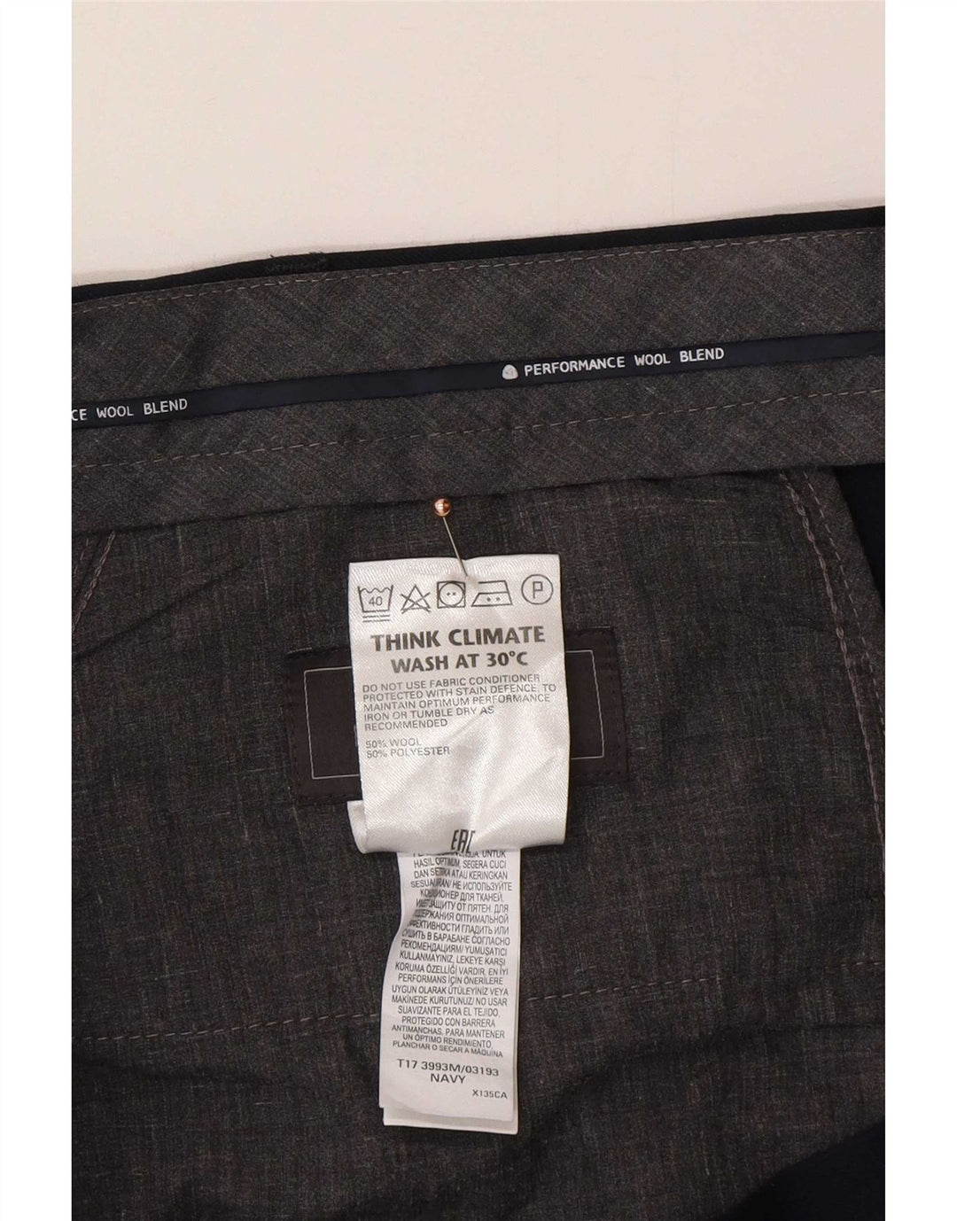 Calça masculina Marks & Spencer sob medida W44 L31 lã azul marinho