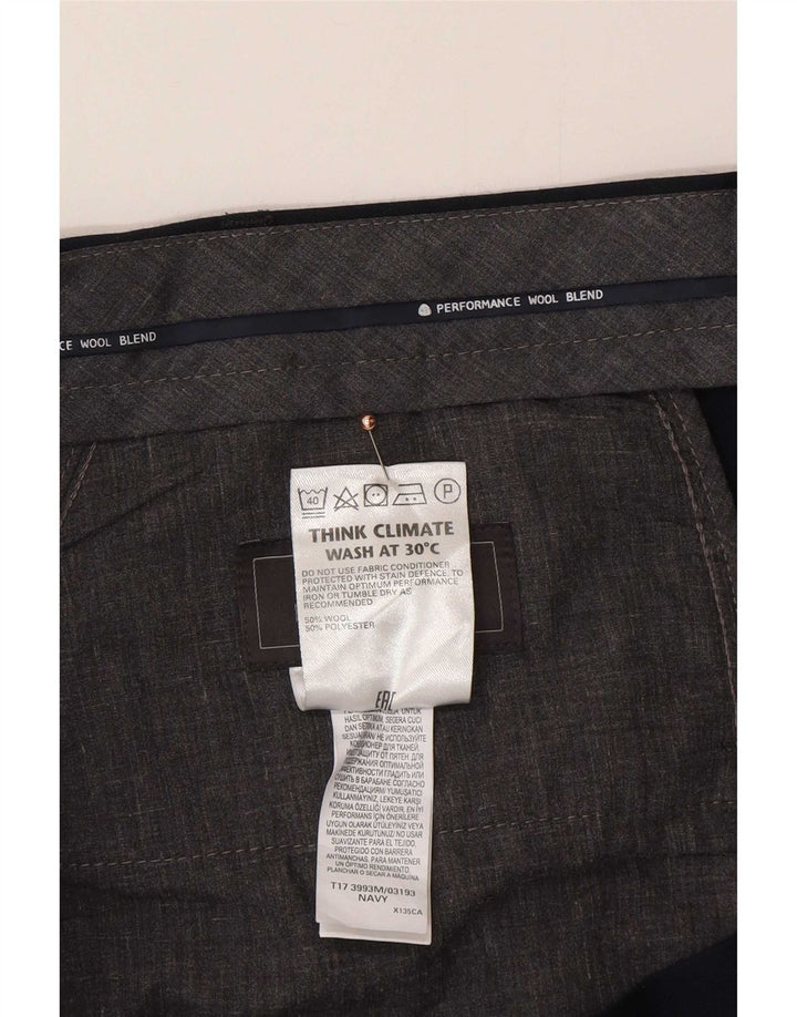 Calça masculina Marks & Spencer sob medida W44 L31 lã azul marinho
