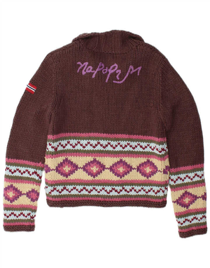 NAPAPIJRI Womens Graphic Cardigan Sweater UK 12 Medium Brown Geometric