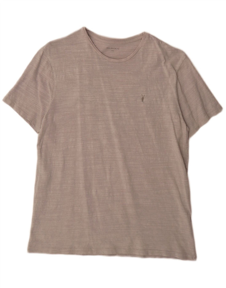 Camiseta masculina All Saints Top grande algodão manchado cinza