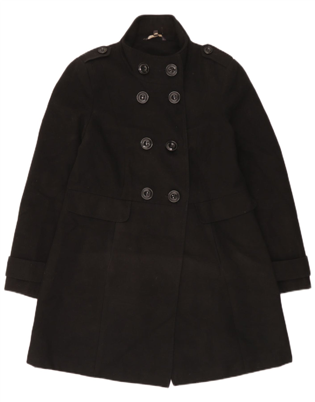 Casaco feminino Marks & Spencer com peito duplo Reino Unido 12 poliéster preto médio