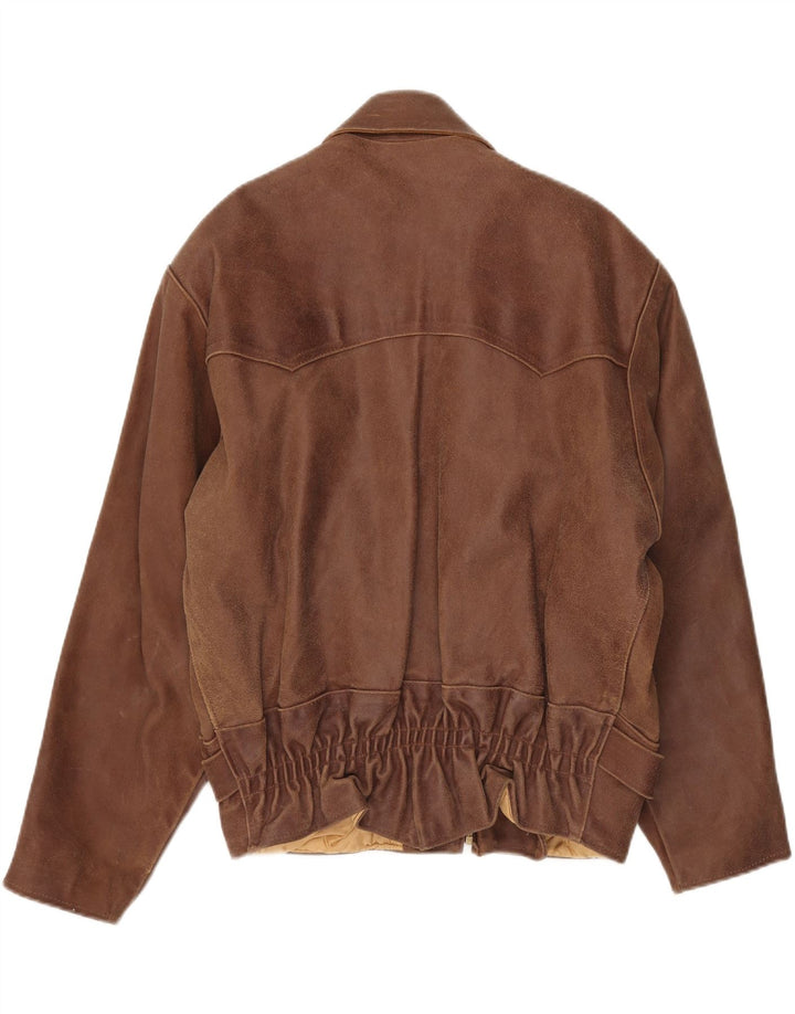 Jaqueta de couro feminina vintage UK 20 2XL marrom