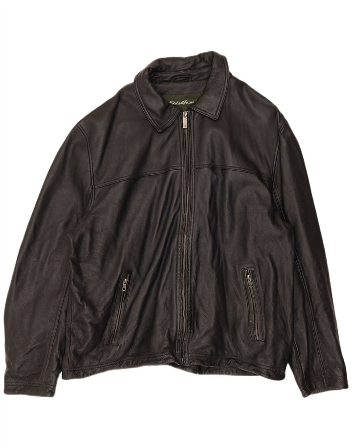Jaqueta de couro masculina Eddie Bauer Reino Unido 42 XL couro preto