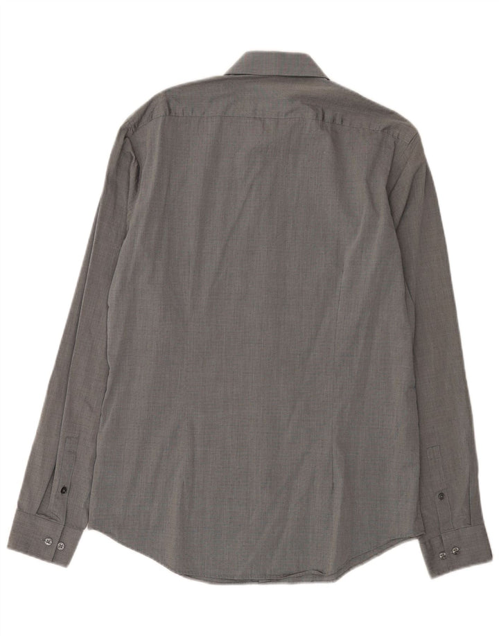 Camisa masculina Calvin Klein justa tamanho 39 15 1/2 algodão manchado cinza médio