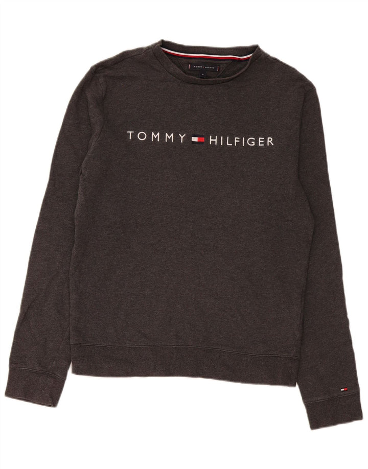 Tommy Hilfiger moletom gráfico masculino jumper médio algodão cinza