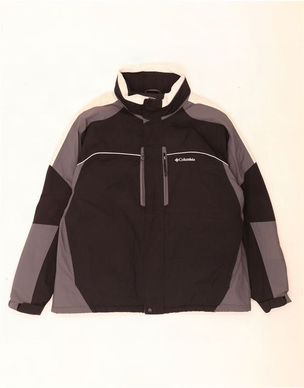 Jaqueta corta-vento masculina Columbia com capuz UK 44 2XL preto colorblock nylon