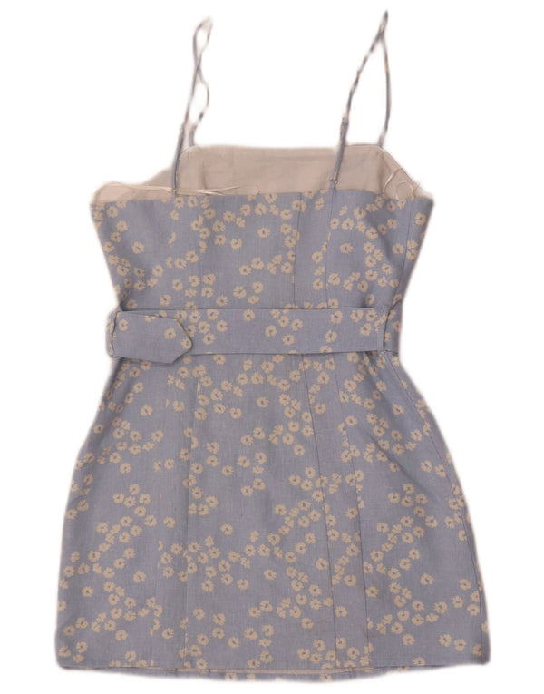 Vestido feminino Zara sem mangas com ombros de fora UK 12 azul médio floral