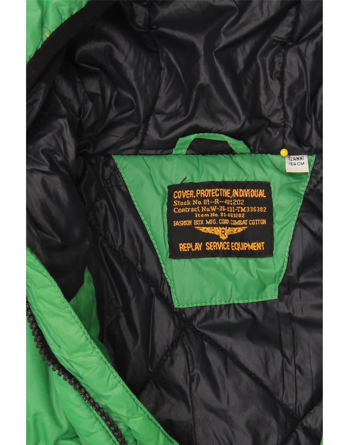 REPLAY Girls Hooded Padded Jacket 11-12 Years Green Polyamide Vintage Replay and Second-Hand Replay from Messina Hembry 
