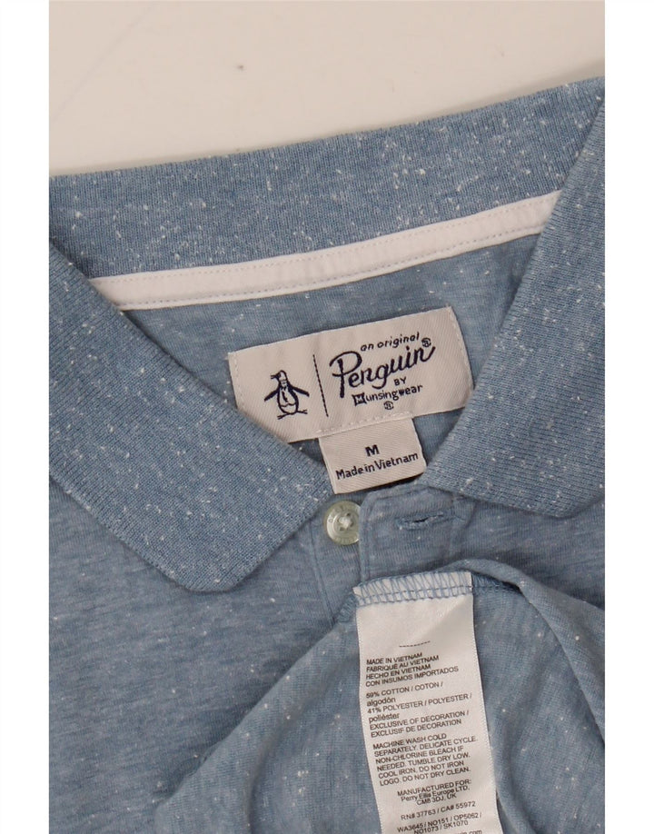 Camisa polo masculina PENGUIN de algodão manchado azul médio
