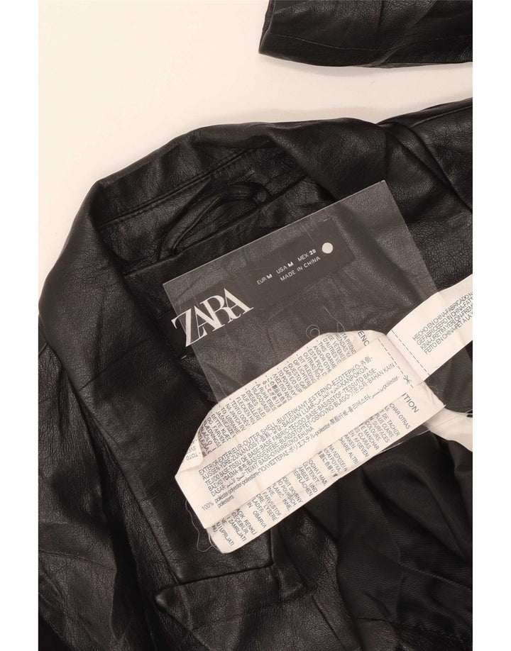 Jaqueta blazer feminina Zara com 1 botão de couro sintético Reino Unido 12 médio preto