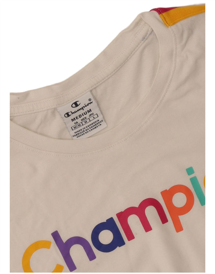 Camiseta feminina estampada Champion UK 12 listrada branca média