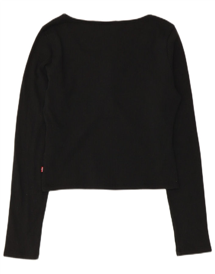 Top cropped feminino Levi's manga comprida Reino Unido 10 pequeno algodão preto