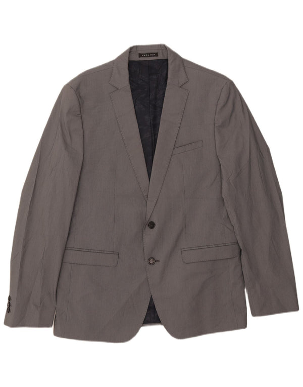 Jaqueta blazer masculina Zara com 2 botões EU 54 XL cinza risca de giz poliéster