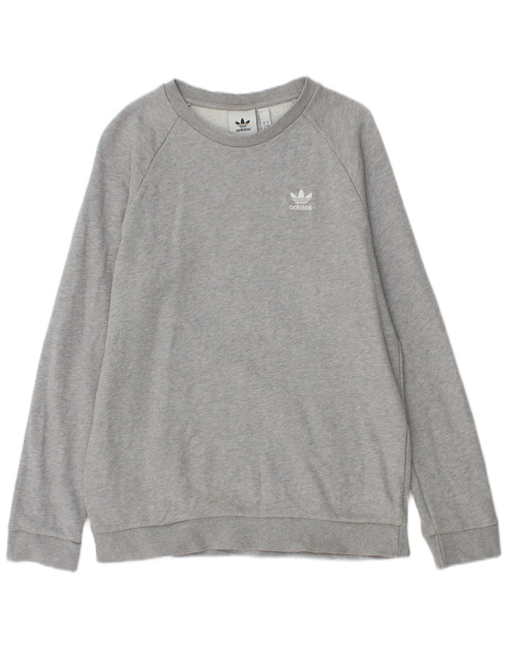 ADIDAS Mens Moletom Jumper Pequeno Algodão Cinza