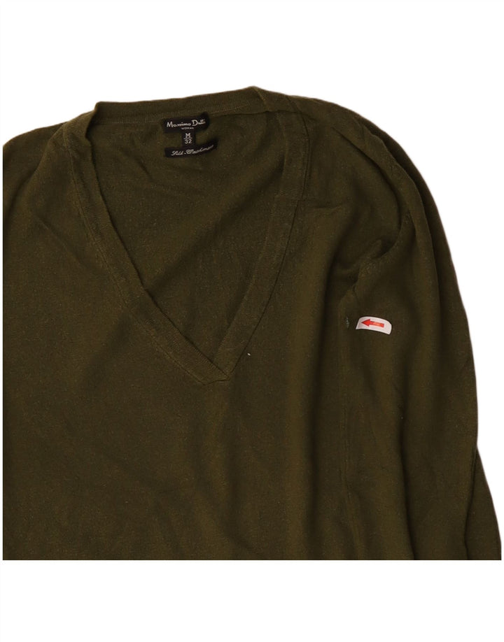 Suéter feminino Massimo Dutti com decote em V Reino Unido 12 seda verde médio