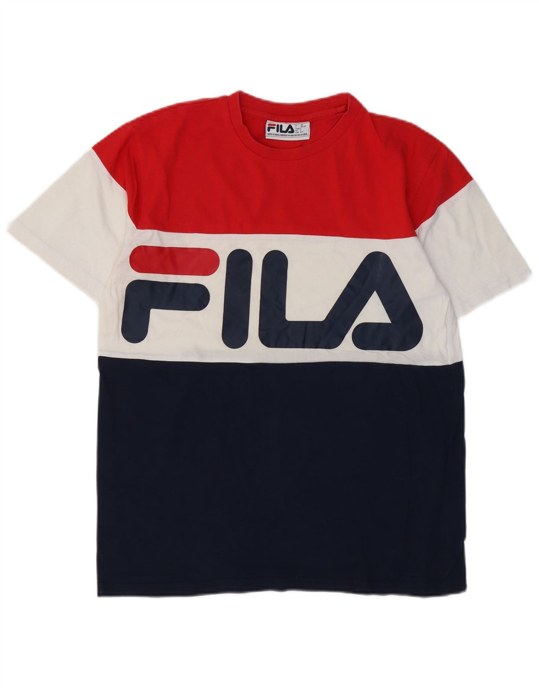 Camiseta masculina gráfica FILA Top pequeno algodão colorblock multicolorido