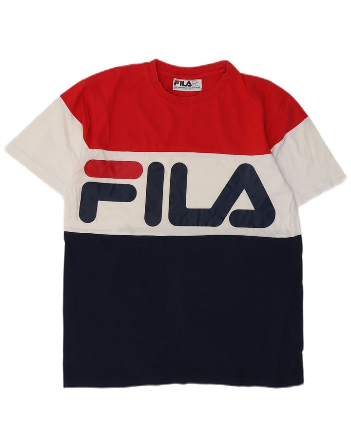 Camiseta masculina gráfica FILA Top pequeno algodão colorblock multicolorido