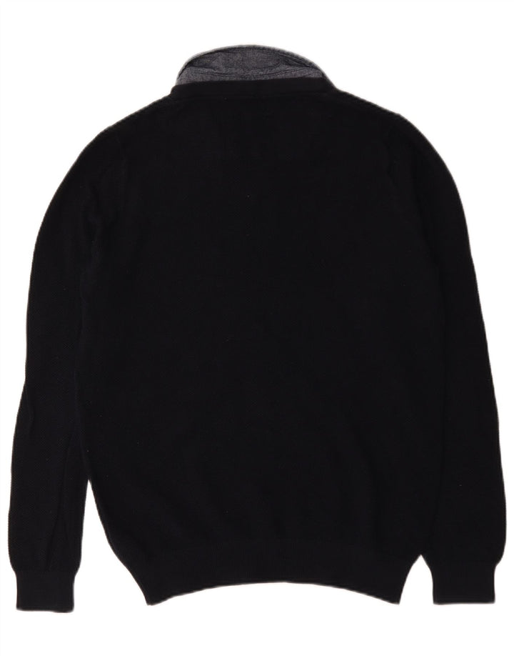 Suéter masculino Marks & Spencer regular fit com gola polo pequeno azul marinho