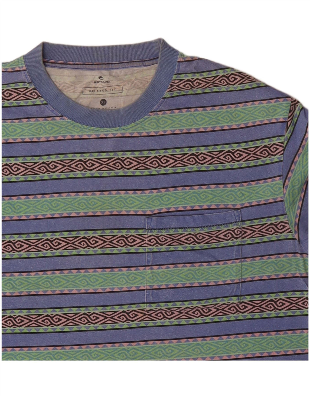 Camiseta masculina RIP CURL com ajuste relaxado XS de algodão geométrico multicolorido