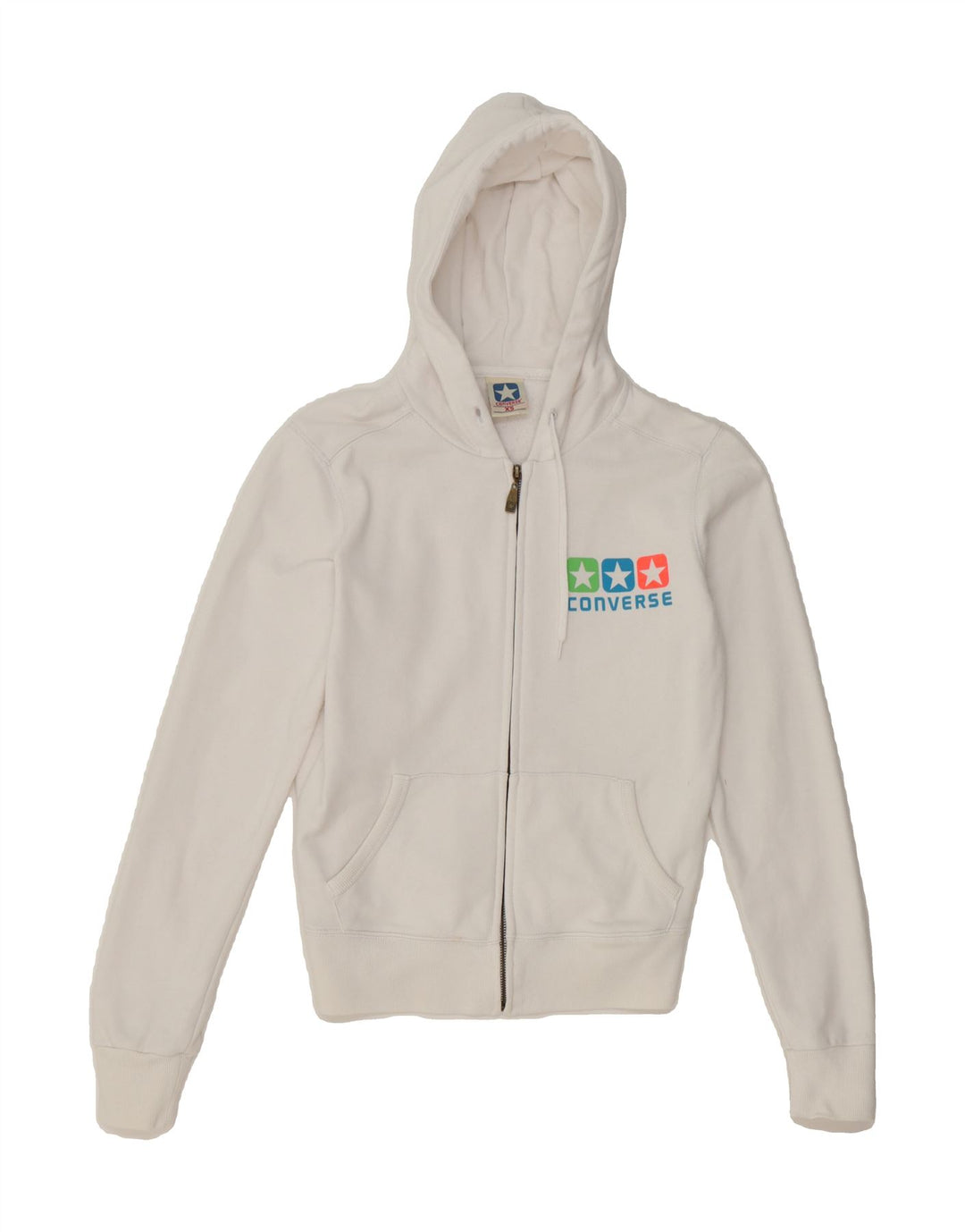 CONVERSE Womens Zip Hoodie Sweater UK 6 XS White Cotton Vintage Converse and Second-Hand Converse from Messina Hembry 