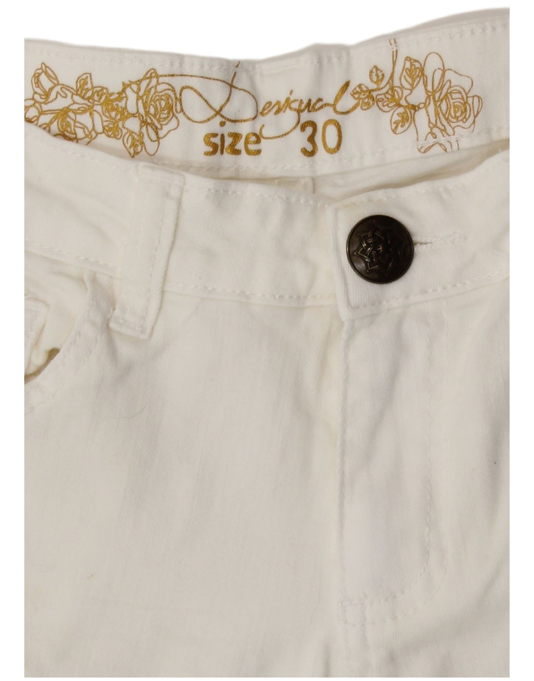 Jeans cônicos femininos Desigual W30 L27 algodão branco
