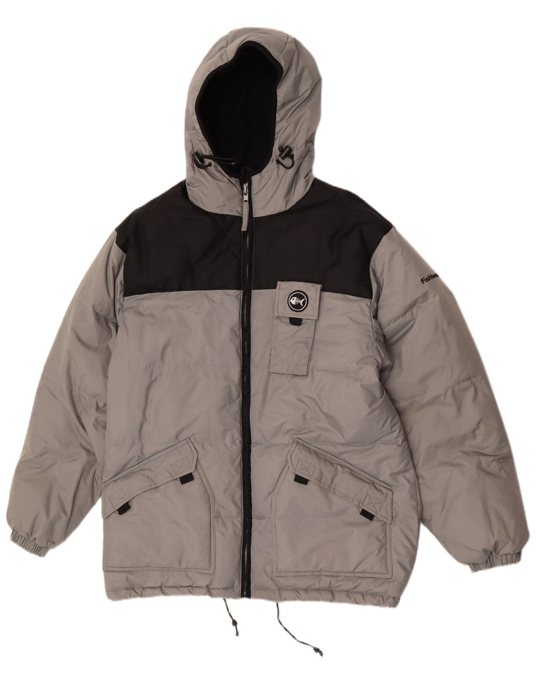 Jaqueta masculina acolchoada com capuz Fishbone UK 38 cinza médio Colourblock nylon