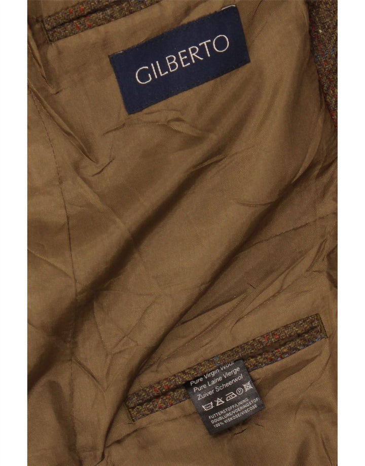 Jaqueta Blazer Masculina Gilberto com 3 Botões Reino Unido 40 Grande Lã Virgem Xadrez Marrom