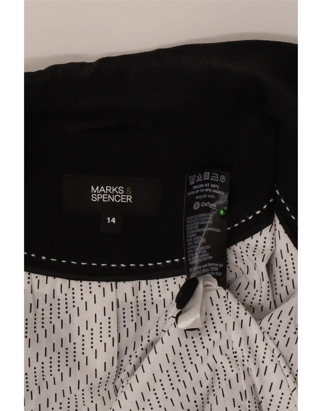 Jaqueta blazer feminina de 3 botões Marks & Spencer Reino Unido 14 linho preto médio