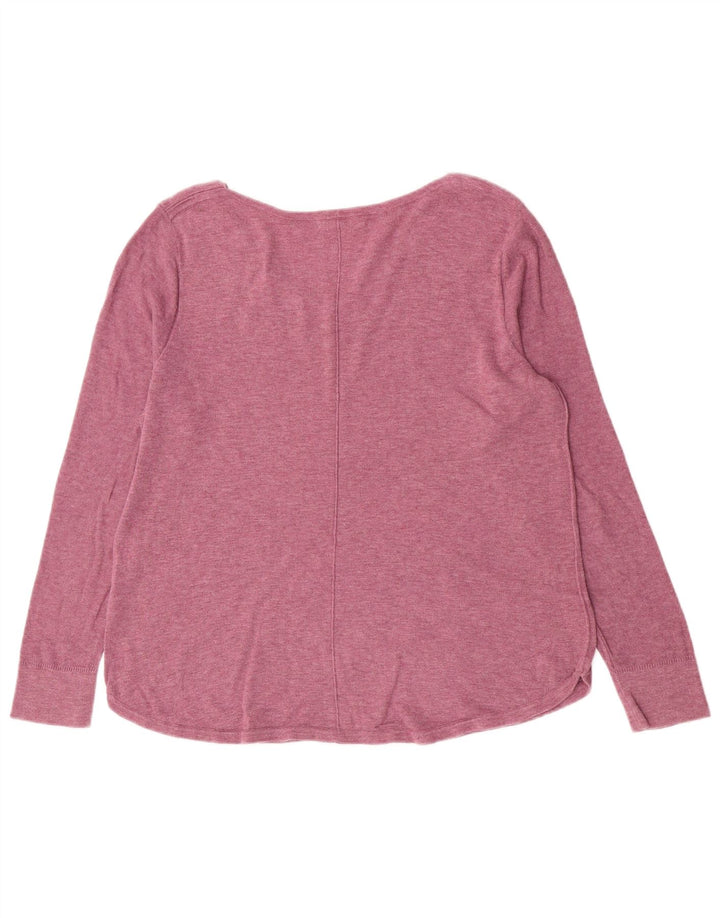 Suéter feminino branco com decote em V, tamanho UK 14, algodão rosa grande