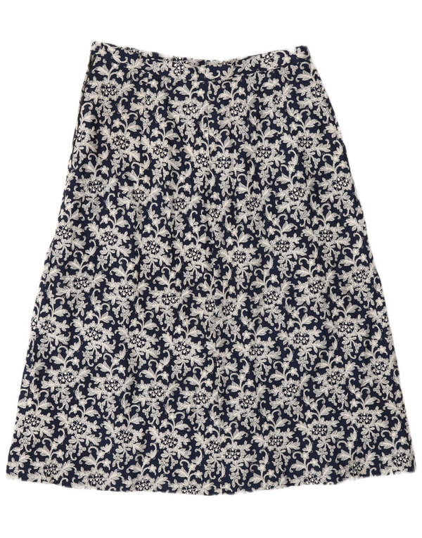 Saia feminina vintage evasê média W28 azul floral