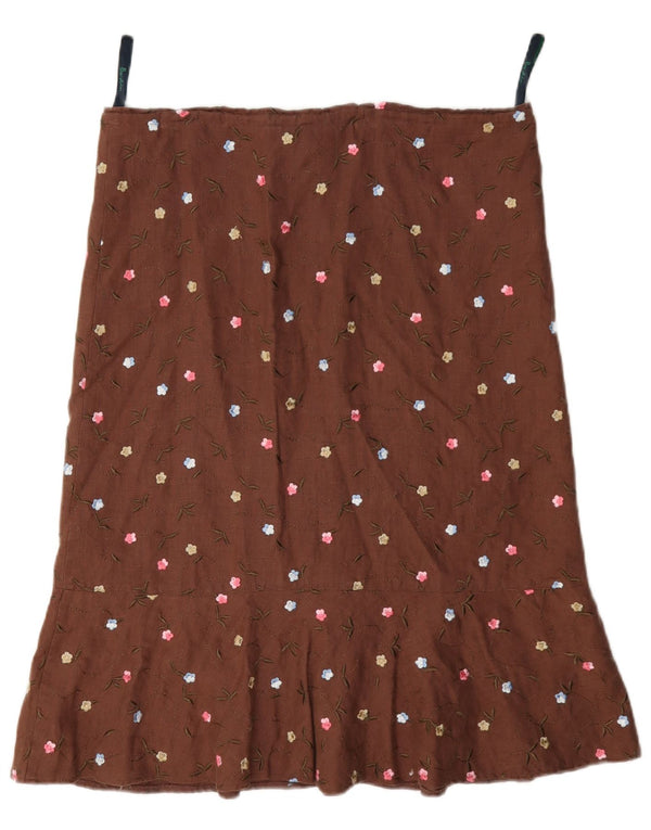 Saia feminina Boden UK 10 pequena W34 linho manchado marrom