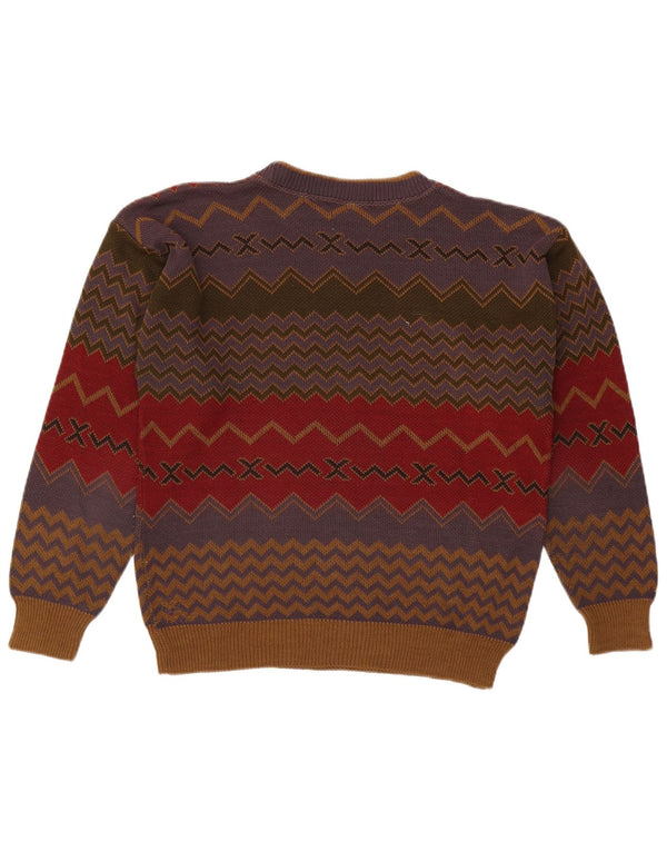 Suéter vintage masculino com gola redonda, meio geométrico multicolorido
