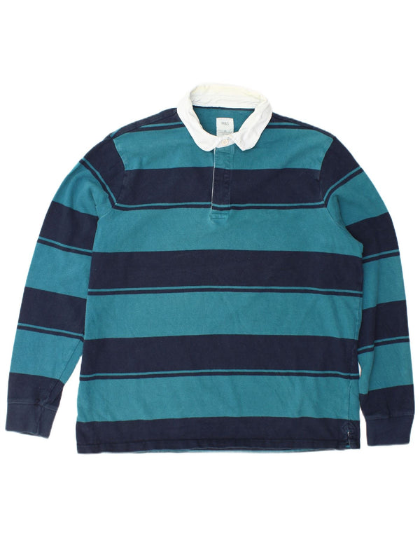 Camisa polo masculina de rugby de manga comprida da Marks & Spencer XL de algodão listrado azul