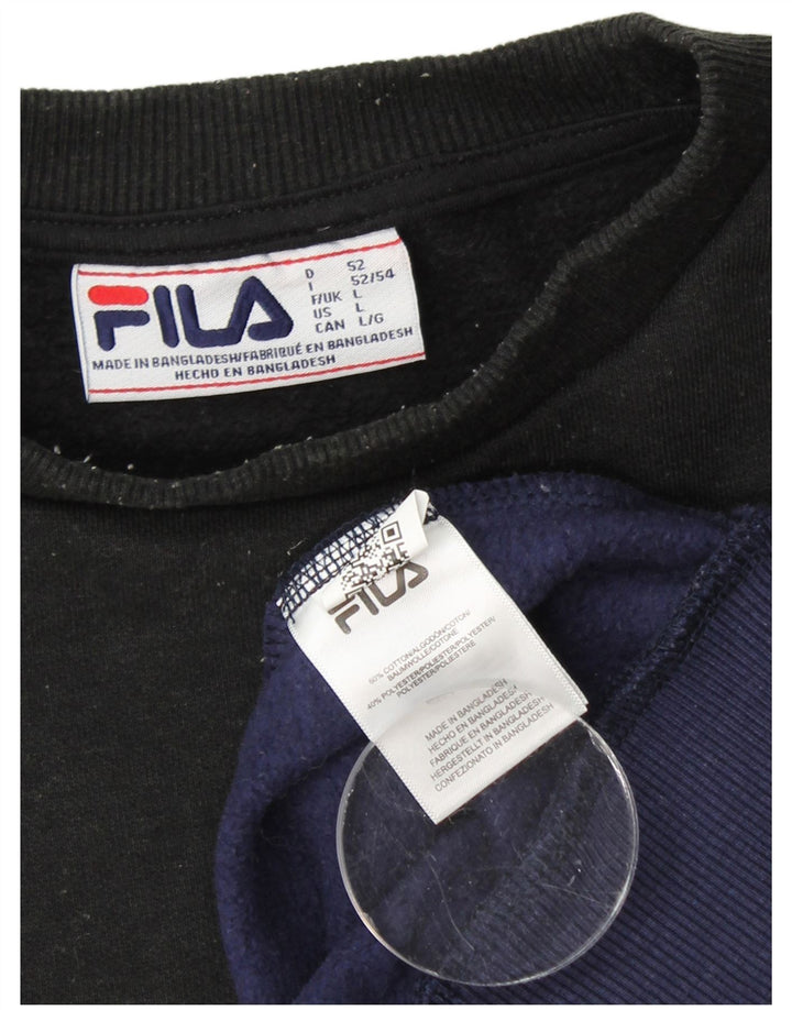 FILA moletom gráfico masculino jumper grande azul marinho algodão colorblock
