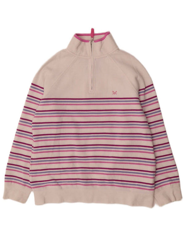 Suéter feminino Crew Clothing com gola e zíper UK 12 listrado branco médio