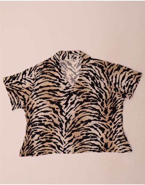 Camiseta feminina Marks & Spencer UK 20 2XL bege estampa animal viscose