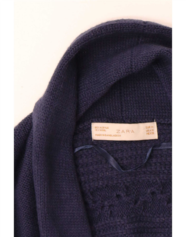 Zara Suéter Cardigan Oversized Feminino Reino Unido 12 Médio Azul Marinho Acrílico