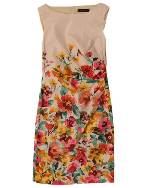 Max Mara vestido feminino sem mangas com bainha UK 10 pequeno off white floral