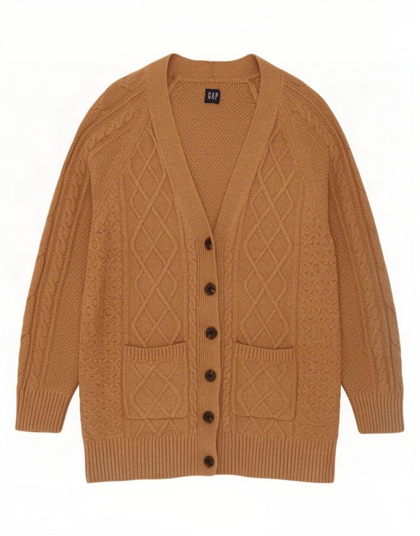 Suéter feminino Gap Longline Cardigan Reino Unido 14 algodão bege médio