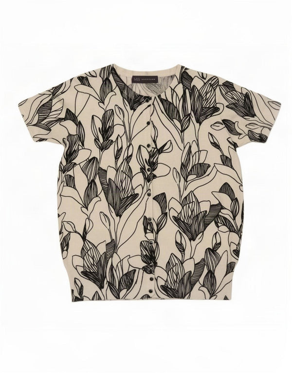 Cardigã feminino de manga curta Marks & Spencer Reino Unido 12 médio branco floral