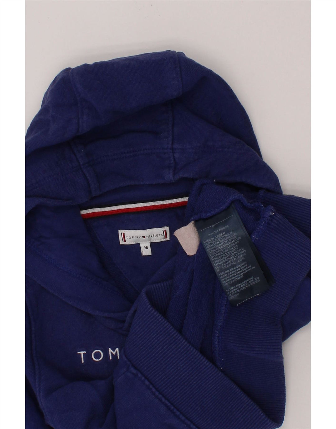 TOMMY HILFIGER Girls Graphic Hoodie Jumper 2-3 Years Blue Cotton Vintage Tommy Hilfiger and Second-Hand Tommy Hilfiger from Messina Hembry 
