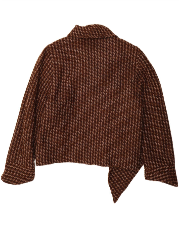 Sobretudo feminino vintage IT 44 lã houndstooth marrom médio