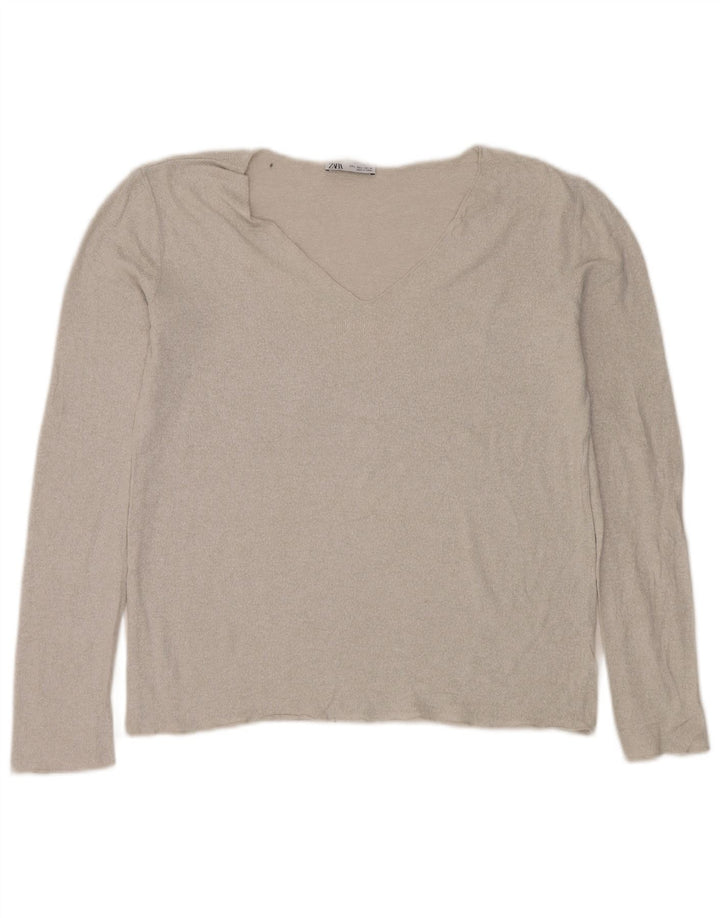 Suéter feminino Zara com decote em V Reino Unido 16 grande prateado