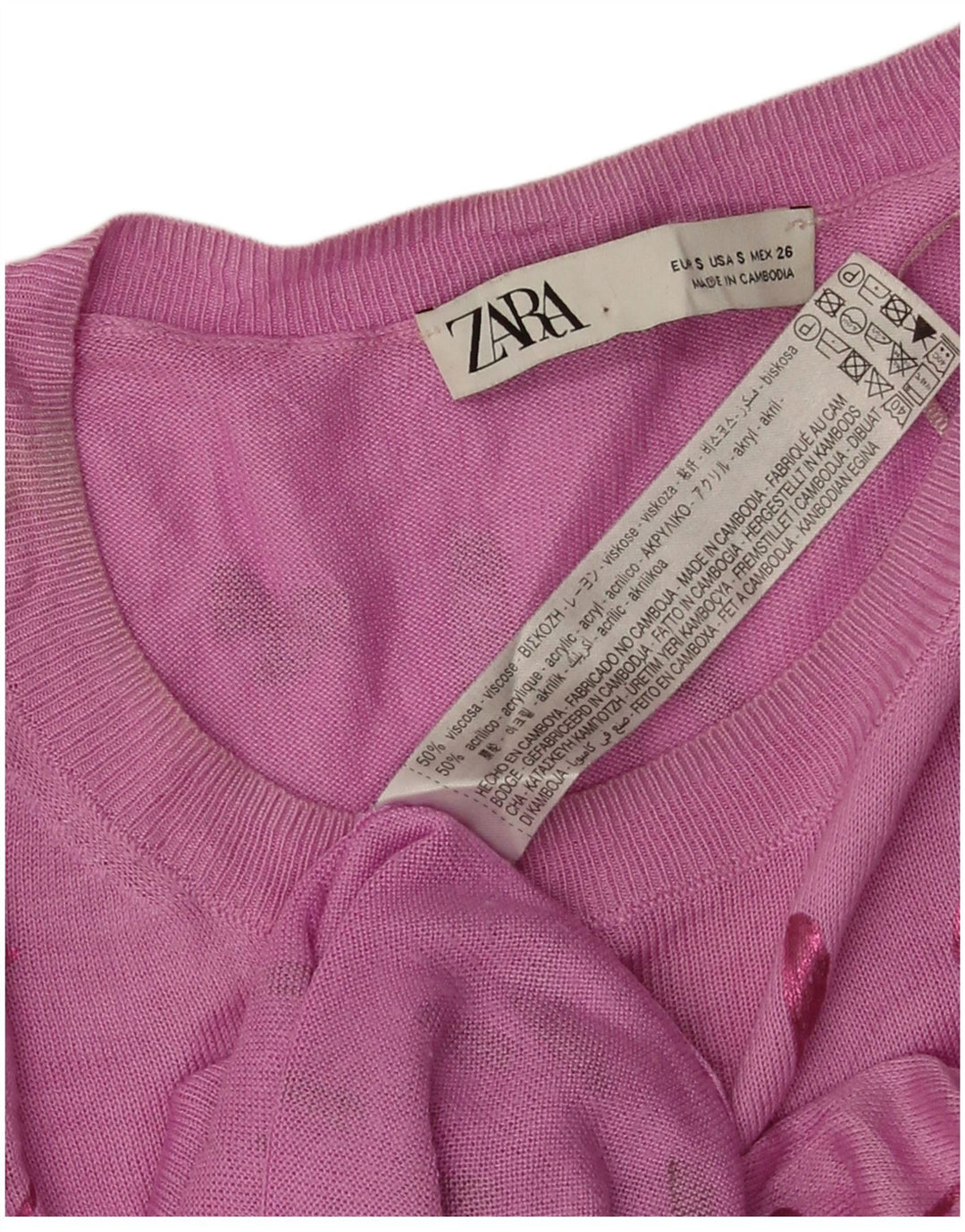 Zara Suéter feminino com estampa abstrata e gola canoa Reino Unido 10 pequeno rosa