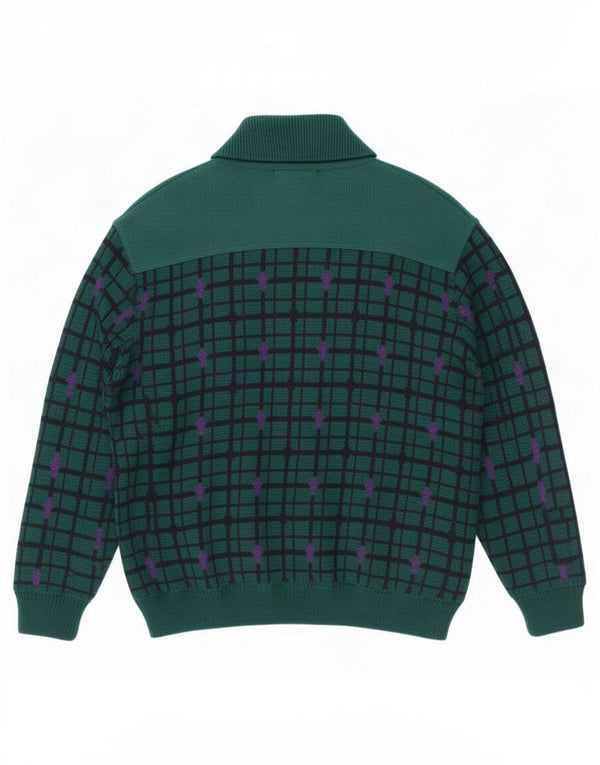 Jaqueta bomber masculina de malha Navigare UK 38 lã xadrez verde médio