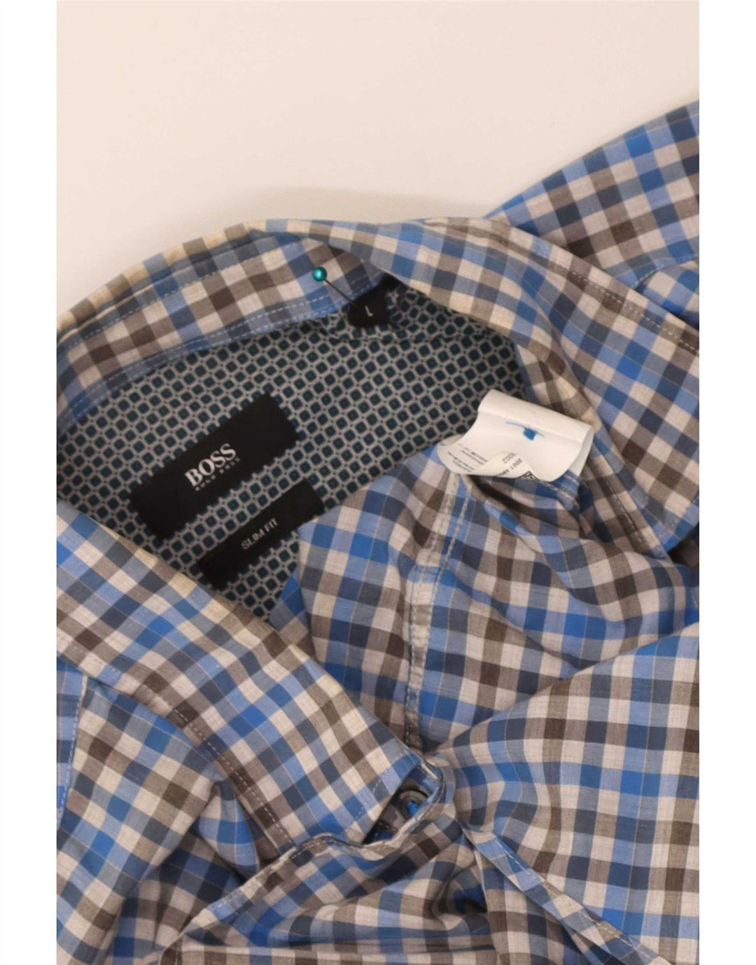 Camisa masculina Slim Fit Hugo Boss grande algodão xadrez azul