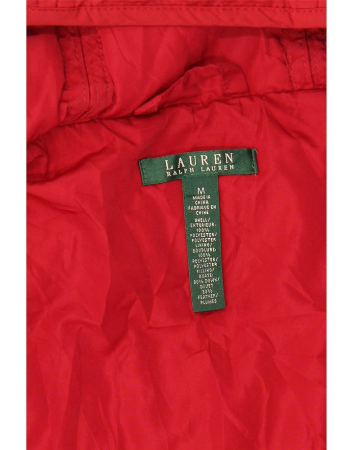 Jaqueta acolchoada com capuz feminino Ralph Lauren Reino Unido 12 poliéster vermelho médio